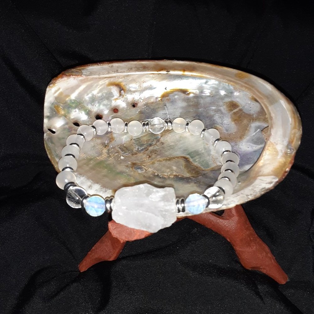 7.5" Selenite & Quartz Crystal Meditation Bracelet